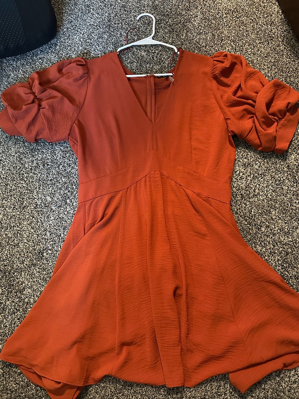 1. State Rust Orange Puff-Sleeve Mini Dress